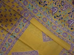 Yellow Floral Cotton Dupatta Fabric
