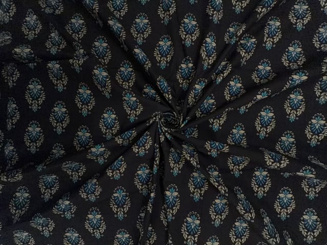 Black Floral Cotton Cambric Fabric