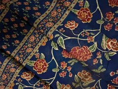 Navy Blue Floral Cotton Dupatta Fabric