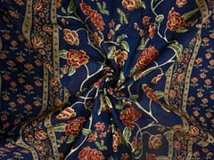 Navy Blue Floral Cotton Dupatta Fabric