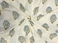 White & Grey Floral Cotton Cambric Fabric