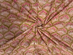 Peach Floral Cotton Cambric Fabric