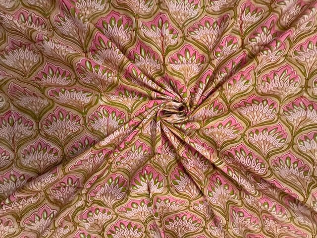Peach Floral Cotton Cambric Fabric