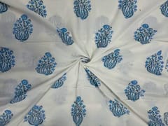 White & Sky Blue Floral Cotton Cambric Fabric