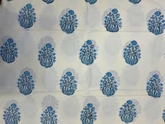 White & Sky Blue Floral Cotton Cambric Fabric
