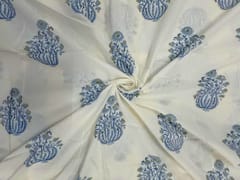 White & Blue Floral Cotton Cambric Fabric
