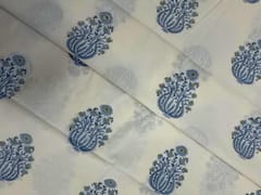 White & Blue Floral Cotton Cambric Fabric