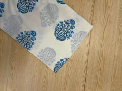 White & Sky Blue Floral Cotton Cambric Fabric