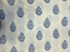 White & Blue Floral Cotton Cambric Fabric