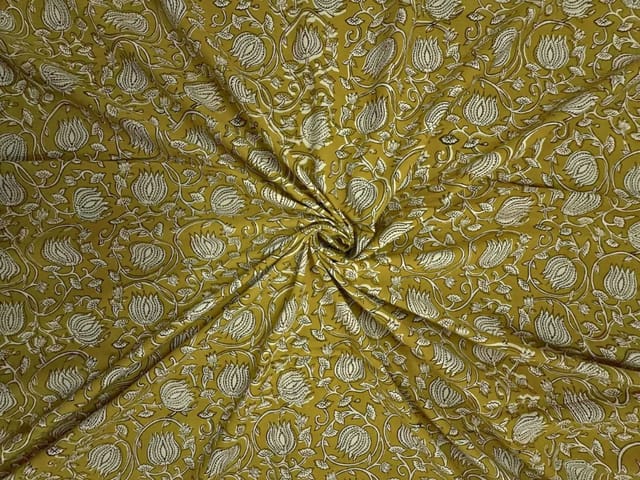 Mustard Floral Cotton Cambric Fabric