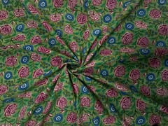 Green Floral Cotton Cambric Rapid Fabric