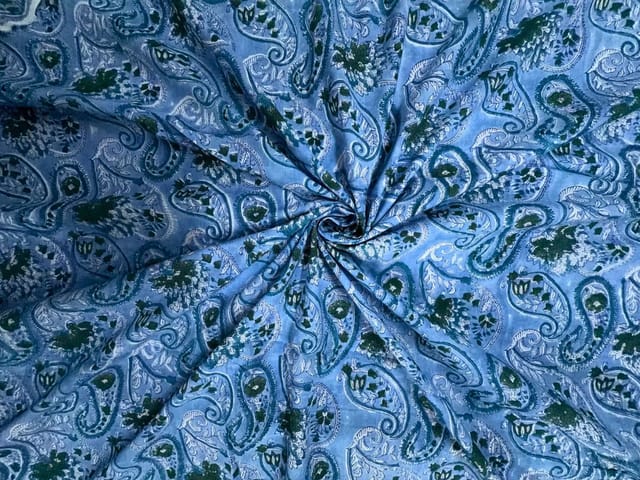 Light Blue Floral Cotton Cambric Rapid Fabric