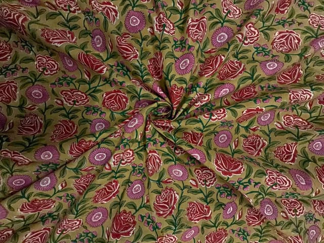 Beige Floral Cotton Cambric Rapid Fabric