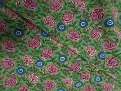 Green Floral Cotton Cambric Rapid Fabric