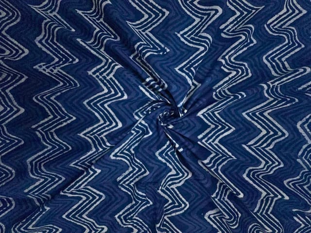 Indigo Chevron Cotton Cambric Fabric
