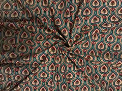 Rama Green & Cream Geometric Cotton Cambric Fabric