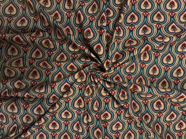 Rama Green & Cream Geometric Cotton Cambric Fabric