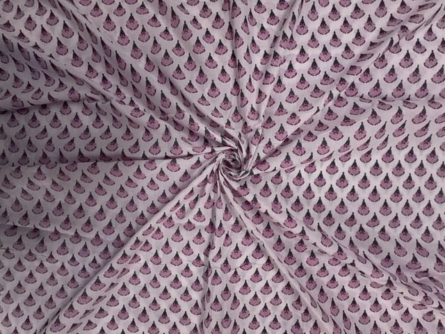 White & Purple Floral Cotton Cambric Fabric