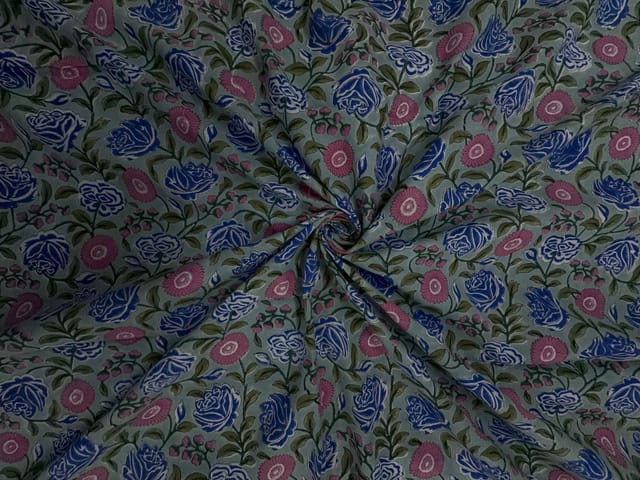 Sky Blue Floral cotton Cambric Rapid Fabric