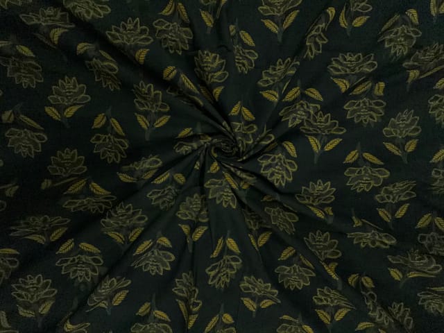 Bottle Green Floral Cotton Cambric Fabric