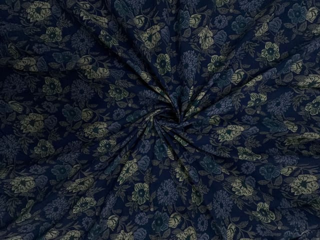 Blue Floral Cotton Cambric Fabric