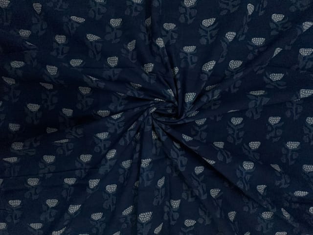 Indigo Floral Cotton Cambric Fabric