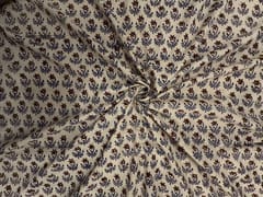 Cream & Blue Floral Cotton Cambric Fabric