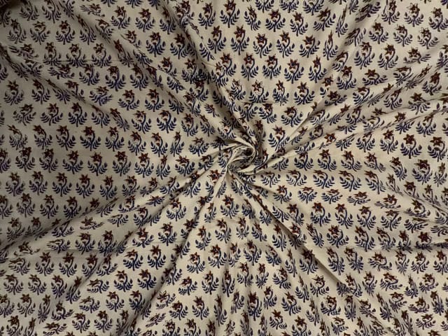Cream & Blue Floral Cotton Cambric Fabric