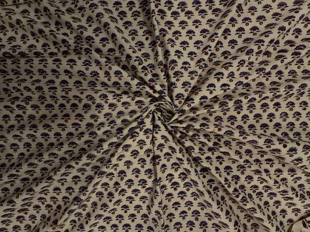 Cream & Blue Floral Cotton Cambric Fabric