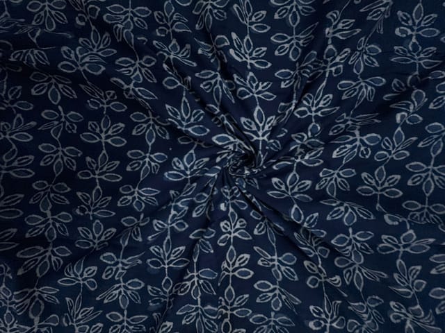 Indigo Floral Cotton Cambric Fabric