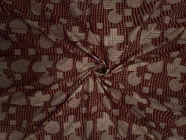 Maroon Geometric Cotton Cambric Fabric