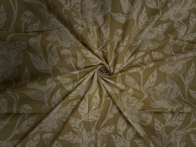 Beige Floral Cotton Cambric Fabric