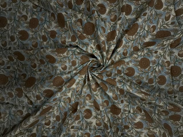 Sky Blue Brown Cotton Cambric Fabric