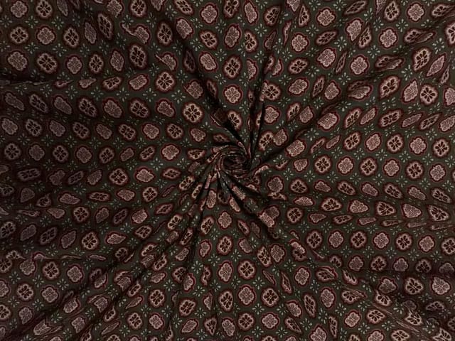 Brown & Red Floral Cotton Cambric Fabric