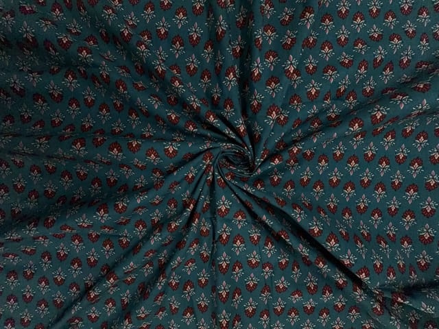 Dark Rama Green Floral Cotton Cambric Fabric