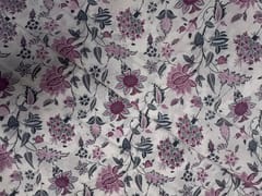 White & Purple Floral Cotton Cambric Fabric