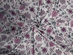 White & Purple Floral Cotton Cambric Fabric
