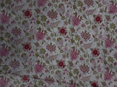 White & Pink Floral Cotton Cambric Fabric