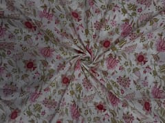 White & Pink Floral Cotton Cambric Fabric