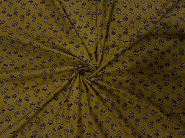 Yellow Floral Cotton Cambric Fabric