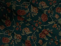 Dark Teal Blue Floral Cotton Cambric Fabric
