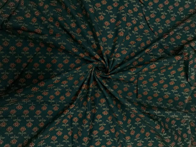 Dark Teal Blue Floral Cotton Cambric Fabric