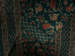 Dark Teal Blue Floral Cotton Cambric Fabric