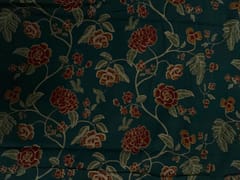 Dark Teal Blue Floral Cotton Cambric Fabric