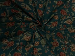 Dark Teal Blue Floral Cotton Cambric Fabric