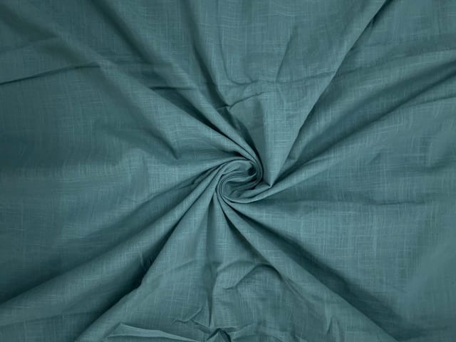 Sea Blue Plain Dyed Cotton Slub Fabric