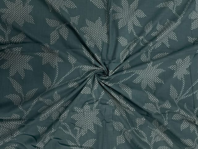 Light Teal Blue Floral Cotton Slub Fabric