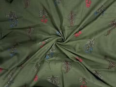 Sage Green Floral Cotton Slub Fabric
