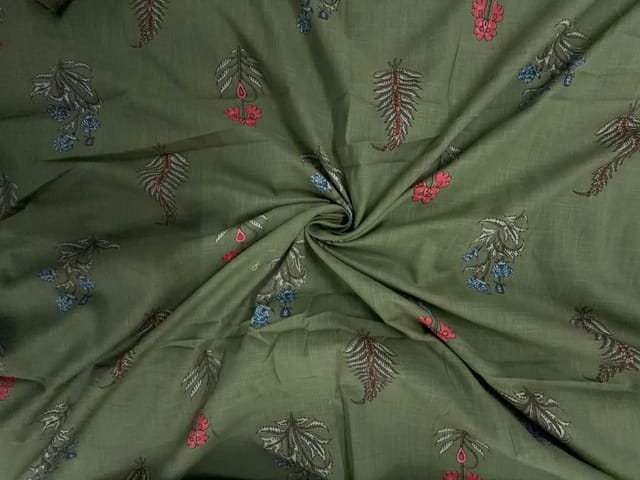 Sage Green Floral Cotton Slub Fabric