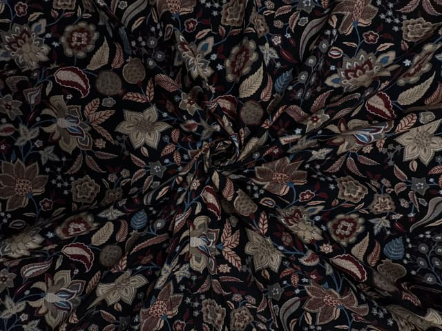 Black Red Floral Cotton Slub Fabric